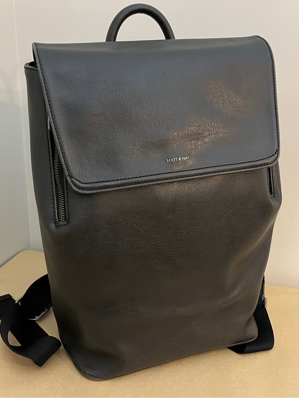 Matt & Nat Fabi Black Vegan Leather Backpack with Flap